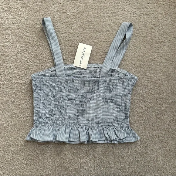 NWT Pants Store Shirred Smocked Crop Top Womens Large Summer Gingham - Picture 3 of 7